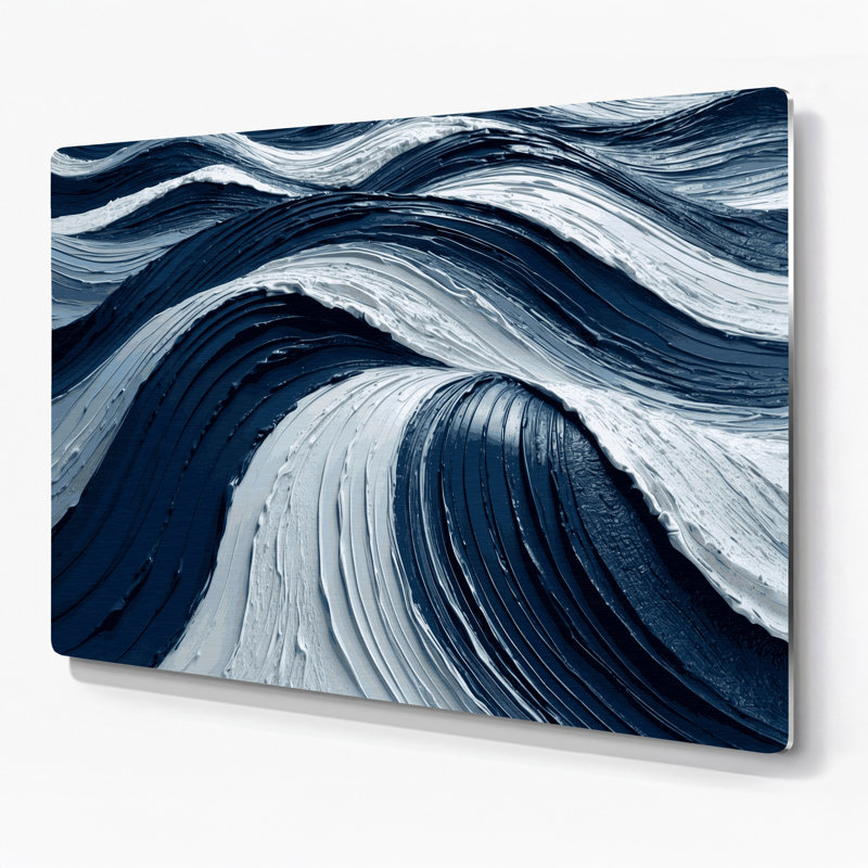Art mural horizontal rayé bleu marine en métal gris clair, H 24 po x l 36 po