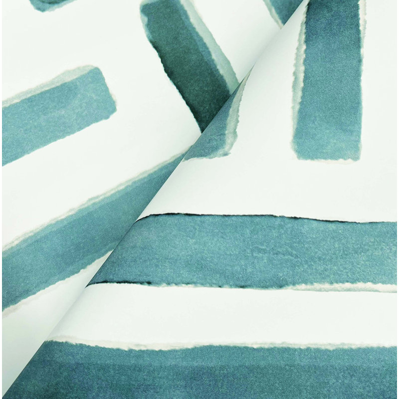 Rouleau de papier peint lisse Painterly Labyrinth L 27 pi x l 27 po, Turquoise