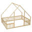 Lit pleine grandeur en bois en forme de maison avec garde-corps et clôture pour chambre d'enfant - Naturel