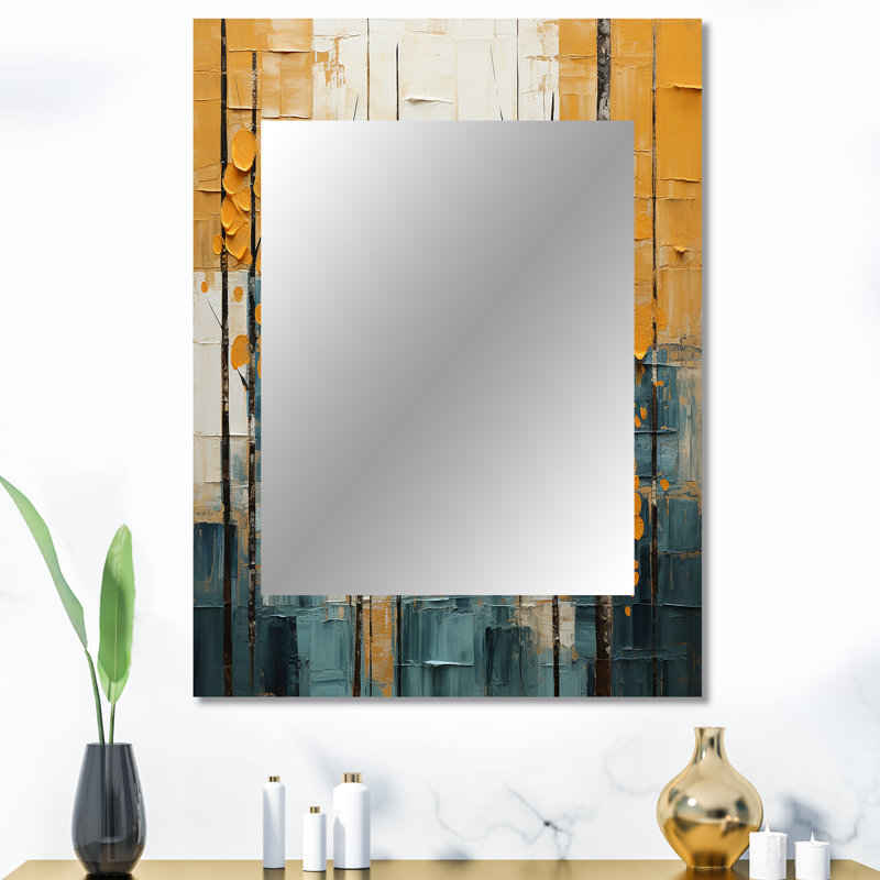 «Bold Yellow and Gray Forest III - Forest Unique Miroir, grand miroir mural traditionnel, impression sur métal, 40 po x 30 po