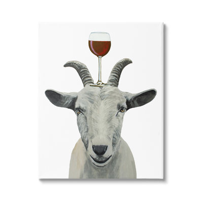 Monochrome Goat Balancing Wine Glass Portrait by Coco De Paris - Painting