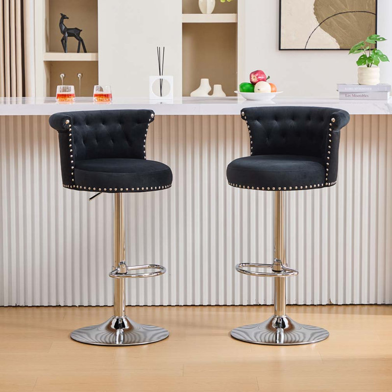 Ensemble de 2 tabourets de bar en velours, Noir