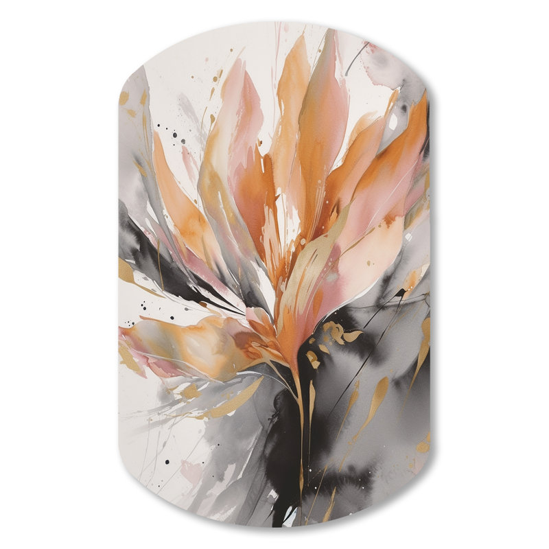 Lusky orange et gris hypnotisant marbre abstraction - art mural cylindrique en métal, reproduction d'art asymétrique moderne