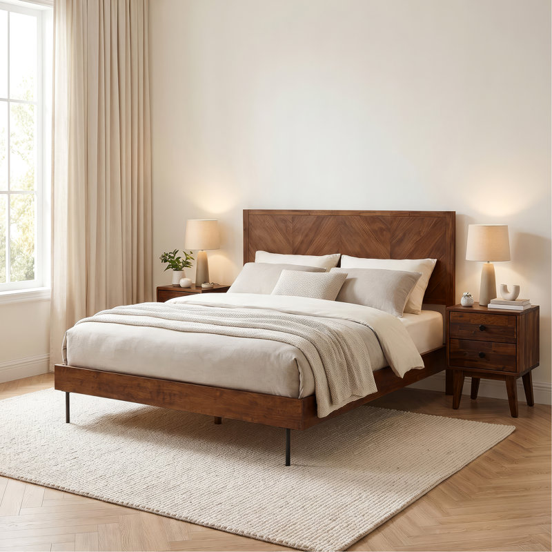 Table de chevet en bois massif à 2 tiroirs Acacia Silvia, Noyer