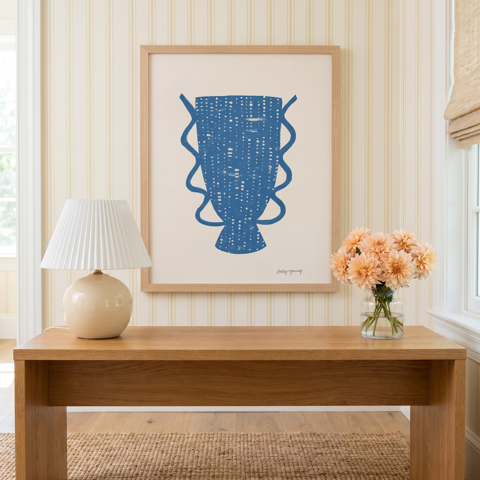 Blue Vessel 6 Painting by Holly Young, 20" H x 16" W x 1.25" D, Beige