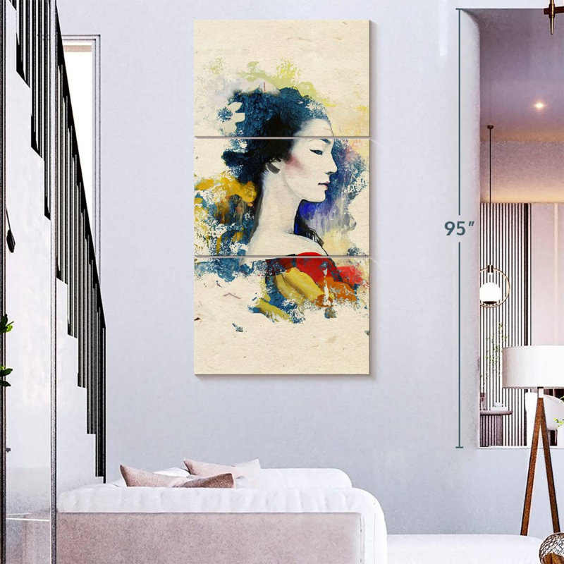 Portrait de geisha classique, H 80 po x l 39 po