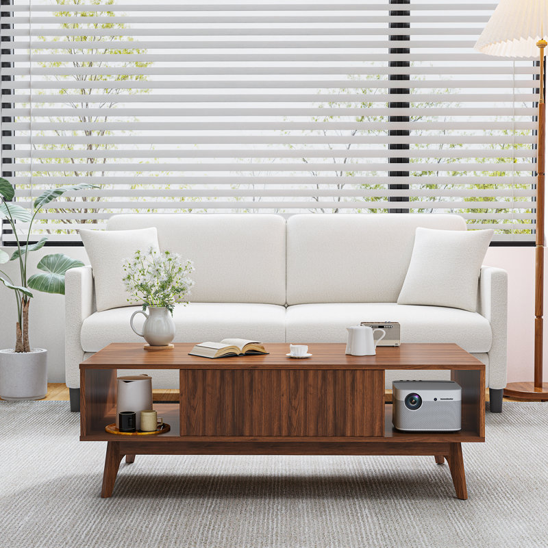 Table basse à plateau relevable 39 po avec rangement, Noyer