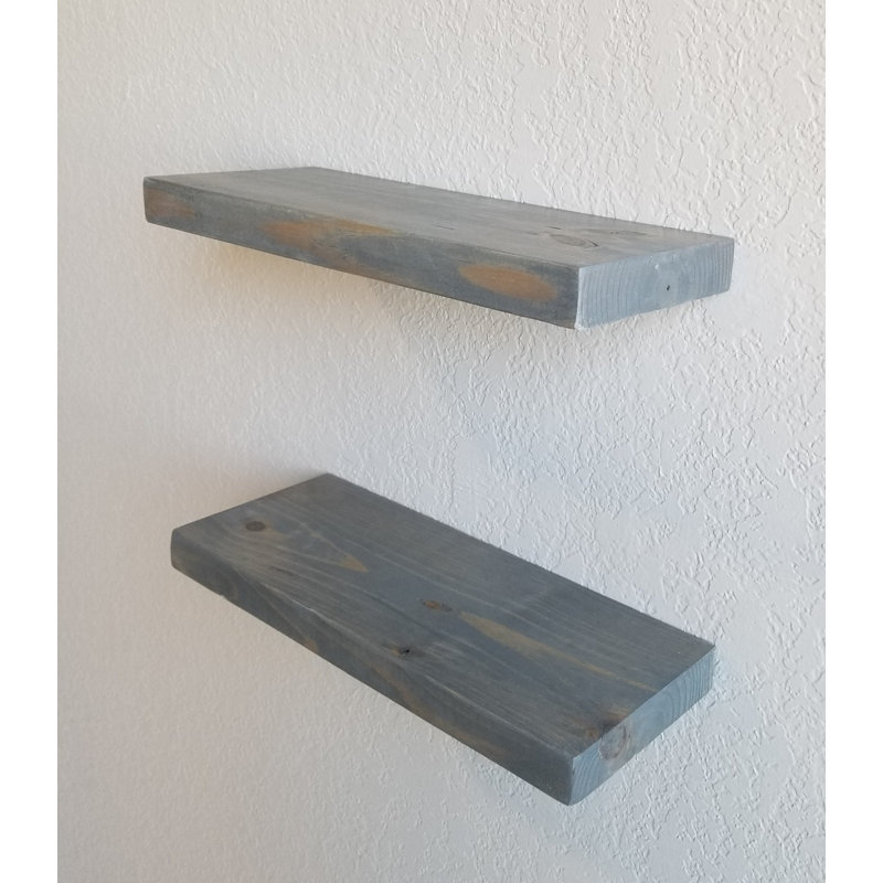 Audiel 2 Piece Pine Floating Shelf, Gray, 1.5" H x 30" W x  7" D