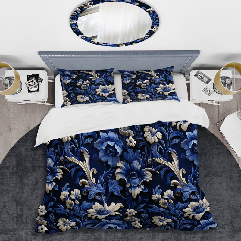 Literie bleu cobalt néo-gothique de style victorien II, Housse de couette simple + 1 taie décorative stan