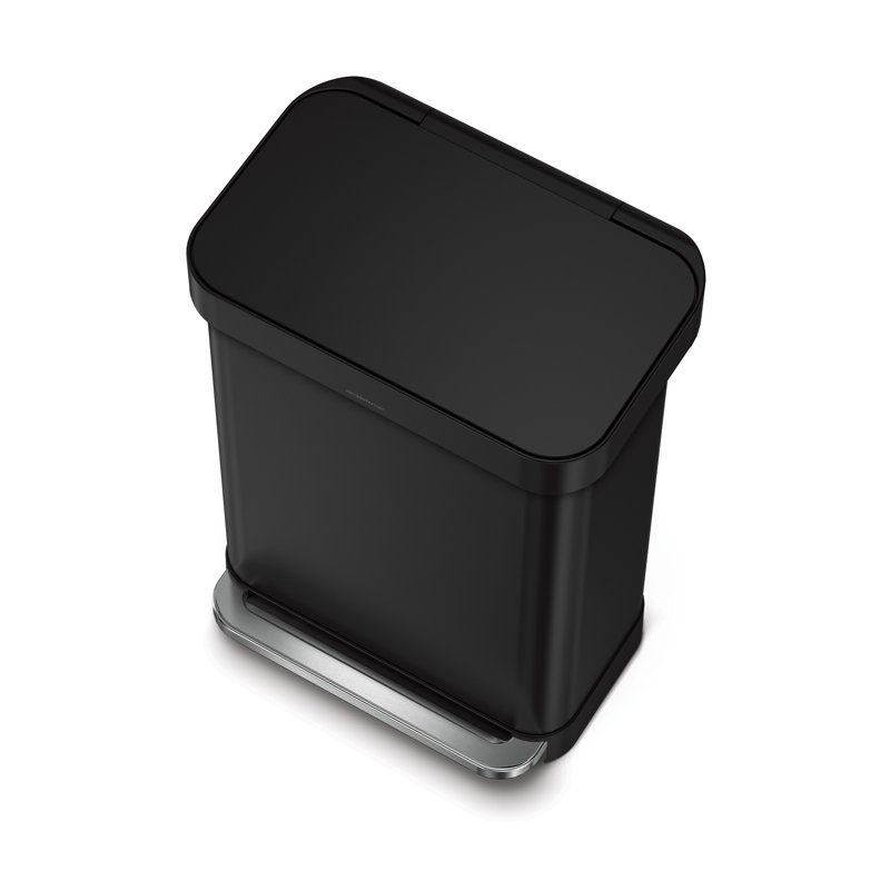 simplehuman 55L rectangular pedal bin with liner pocket, matte black steel