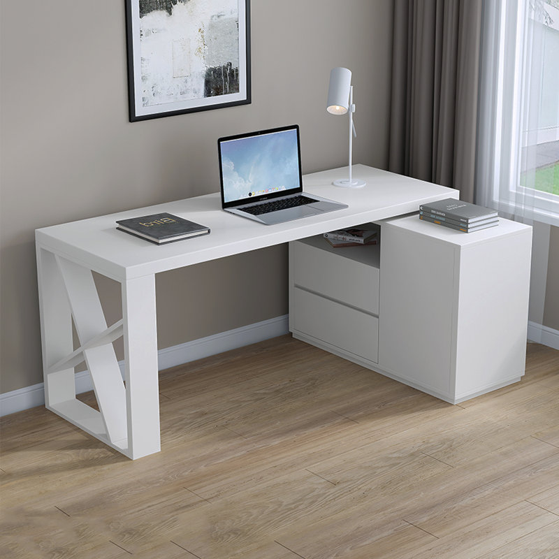 Bureau d'ordinateur moderne rotatif, Blanc, Blanc, H 29,52 po x l 62,99 po x P 31,49 po
