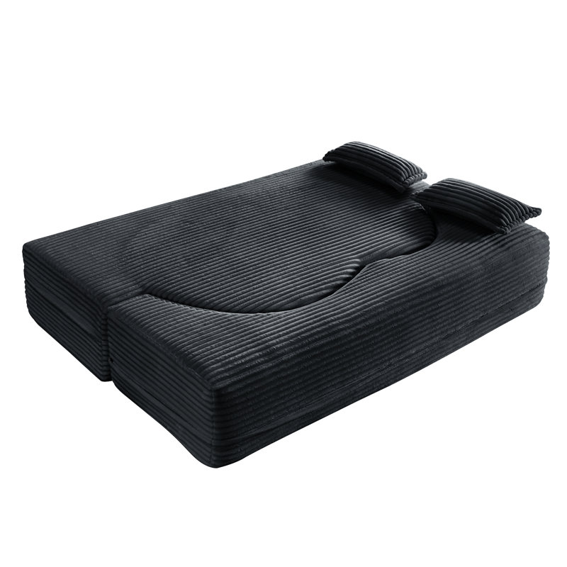 Dark Grey Convertible Folding Sleeper Bed, Full Size, Corduroy Upholstery, Foam Frame, 2 Pillows, Space - Saving Option For Small Dorm Rooms Size Sleeper, Bed With Soft Corduroy, Core, No Assembly,