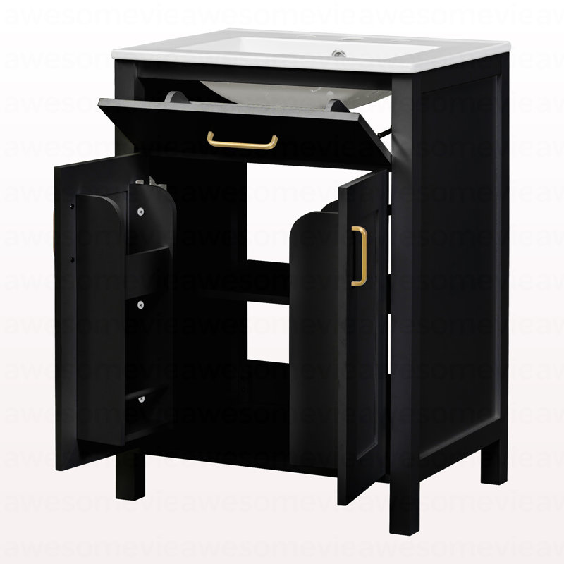Modern 48-Inch Bathroom Vanity With Ceramic Sink, Soft-Close Doors, Flip Drawer, Double-Layer Door Shelves, Elegant Storage Solution
