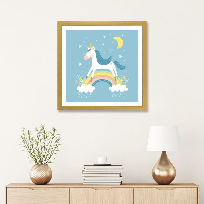 «Unicorn Magic I» par Alison Tauber - reproduction, H 24 po x l 24 po x p 1 po, Papier encadré doré, Blanc