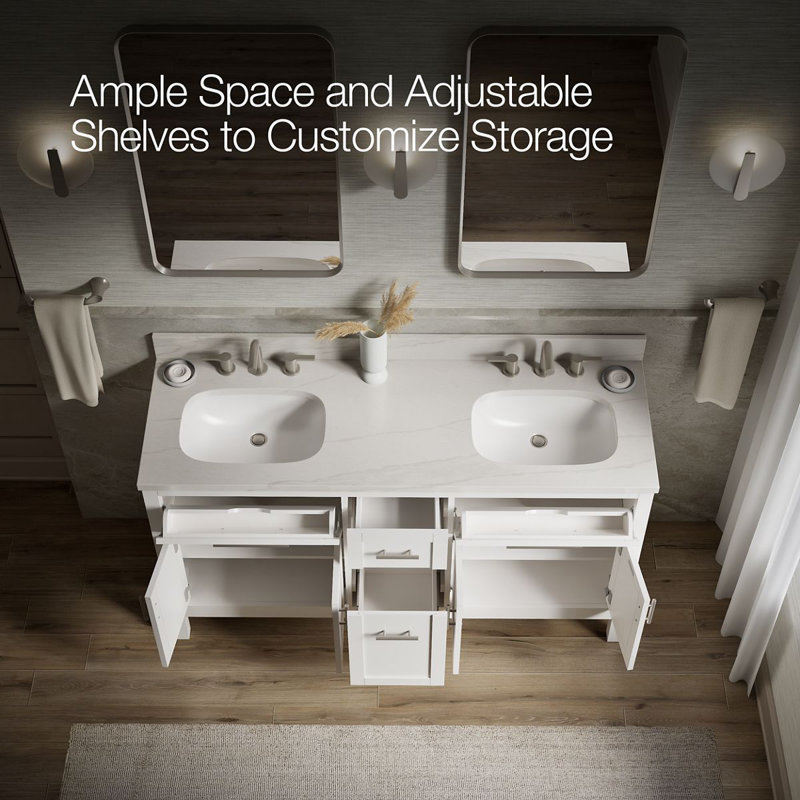 61" Single Bathroom Vanity Set, White, White