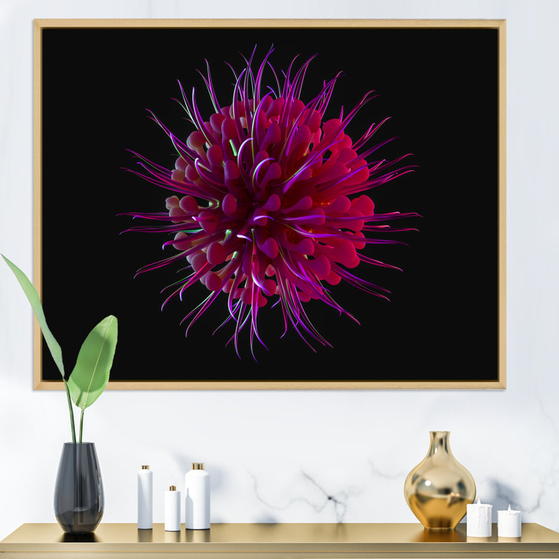 Impression sur toile mauve à motif floral cosmique, H 24 po x l 36 po x P 1,5 po, Cadre flottant brun