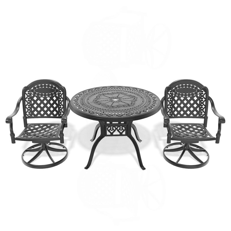 3-Piece All-Weather Cast Aluminum Dining Set, Include 2 Swivel Chairs And 39.37" Round Table With Black Frame, 2