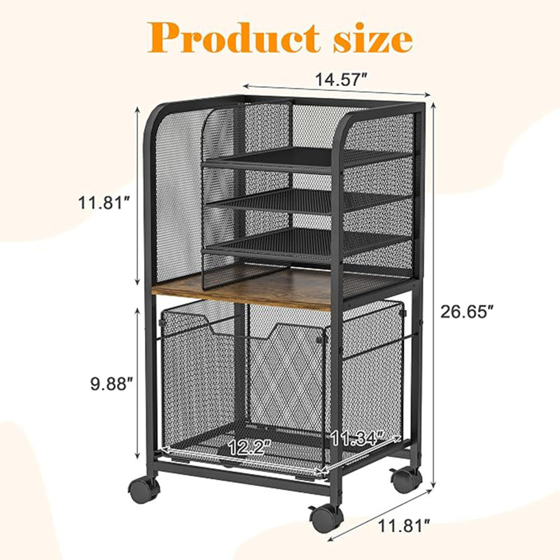 Rangement à 5 niveaux pour classeur sous le bureau | Dossiers suspendus de format lettre, classeur mobile sous le bureau, tiroirs en maille multicouches, mobilier de bureau efficace