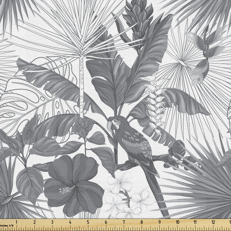 Parsai Tropical Tree Leaves and Hibiscus Pansy Fabric