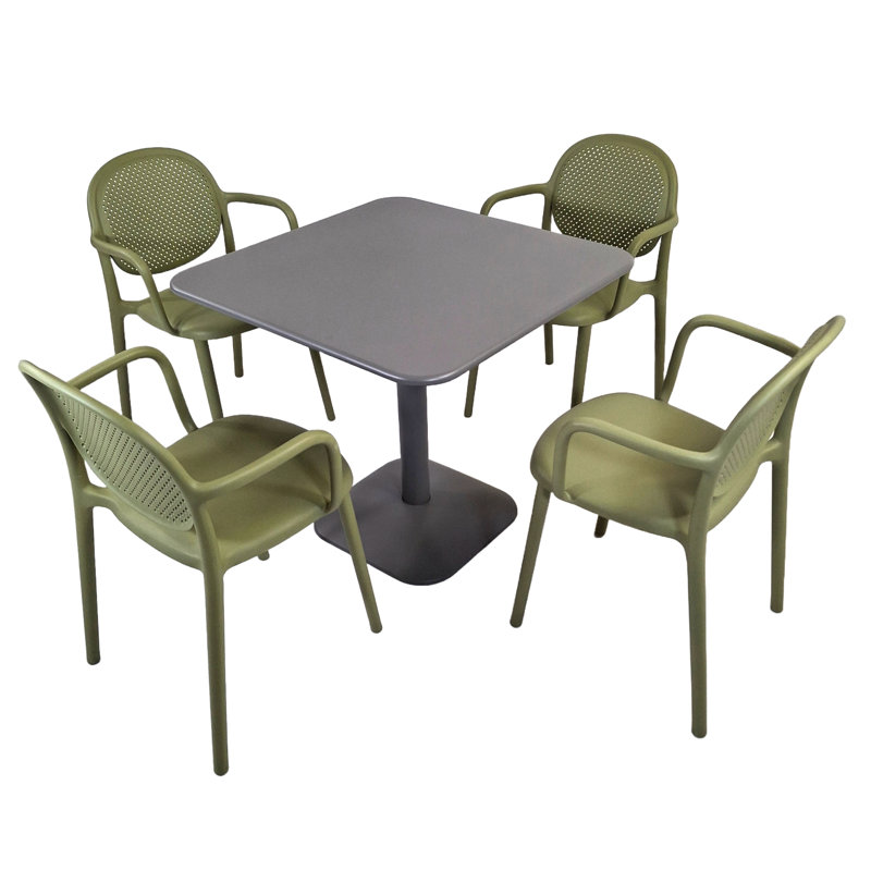 ALBIN 80 Square Table  With 04 STINA Armchair  Set, Grey/Green