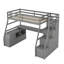 Lit mezzanine simple gris avec 7 tiroirs, 2 tablettes et un bureau. Bois de pin robuste et construction. Maisonnette. Pour plus de 6 ans. Aucun sommier requis. L 94,7 po x l 56,8 po x H 68,3 po. Matelas non inclus fermement-2028372666