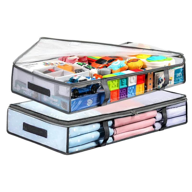 2 Pack Under Bed Storage Containers Bins, Humid-Proof Plastic Underbed Storage Bins, Under The Bed Blanket Storage With Handles For Clothes, Bedroom