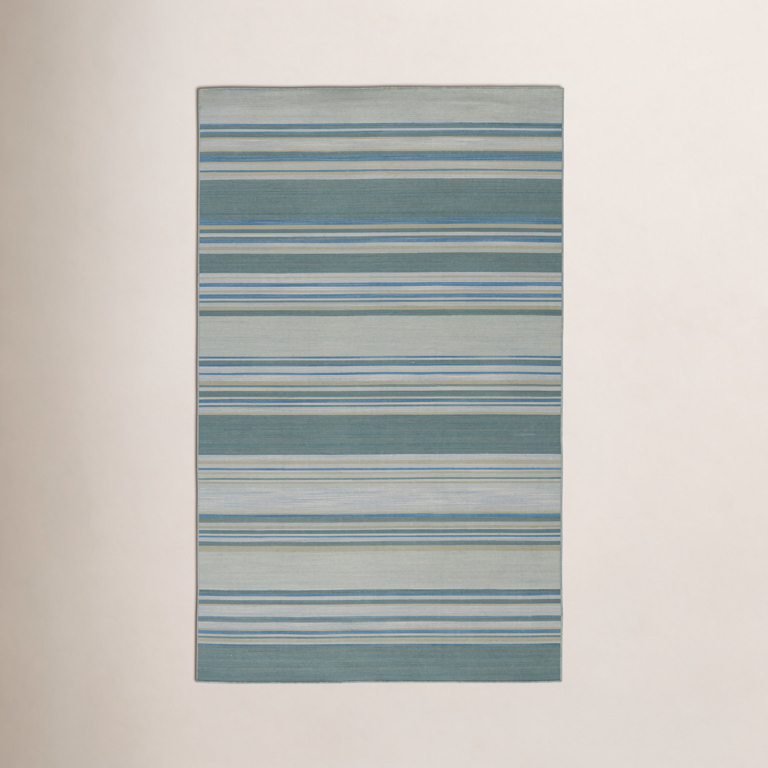 Creekmont Blue Hand-Woven Striped Wool Rug, Rectangle 4' x 6'