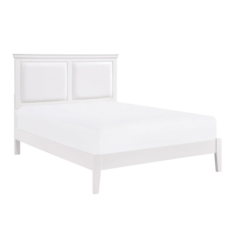 Grand lit classique avec revêtement en similicuir blanc pour tête de lit tapissier traditionnel - Look, Grand lit, Blanc