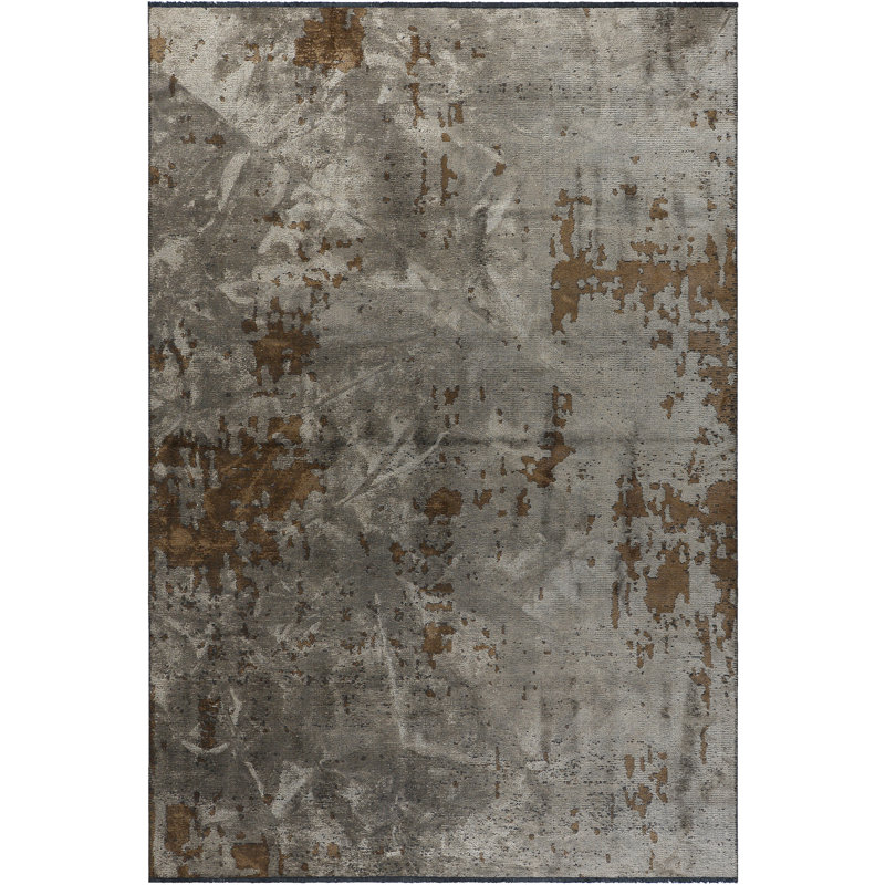 Rapture Abstract Cotton Gray/Light Brown Area Rug, Rectangle 7'10" x 9'10"