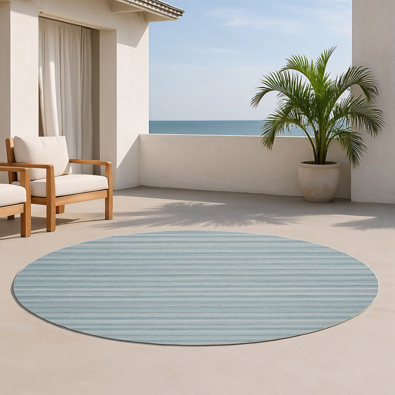 Tapis intérieur / extérieur gris HorizontalStripes, Rond 5 pi
