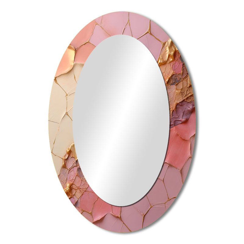 Pink Gold Minimalism Poteries - Pink Modern Oval Wall Mirror, 36" x 24"