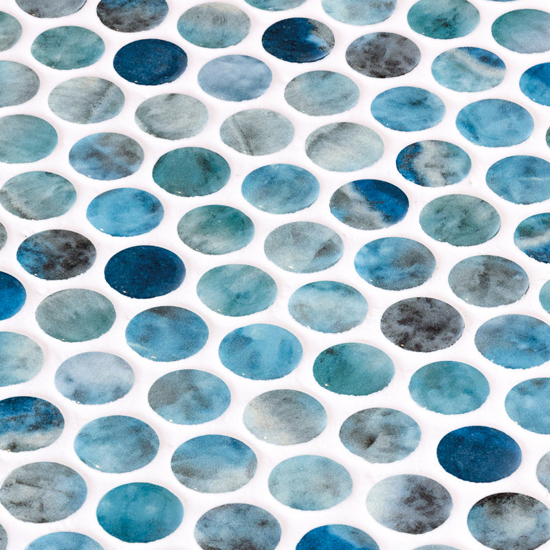 Onix Penny Round Kara Blue Glass Mosaic