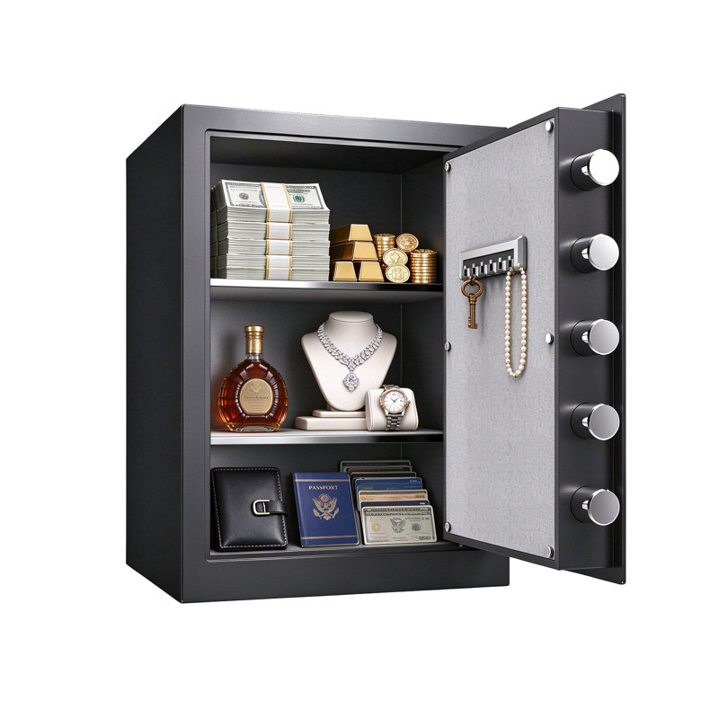 Heavy-Duty Security Safe Cabinet with Fingerprint, Digital Lock, 5 Bolts for Home & Office - Black