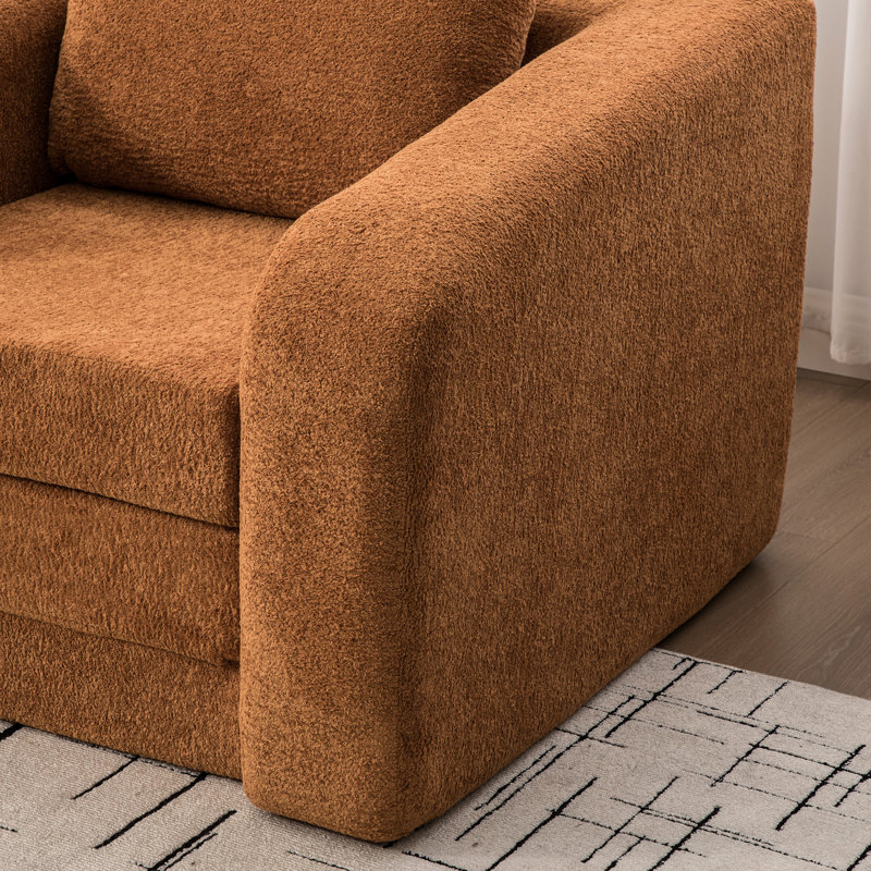 Lit en chenille orange pliable de 40 po avec coussin assorti et fonction 2 en 1, pour accoudoirs convertibles simples avec dortoir, oreiller, canapé-lit, salon, chambre à coucher