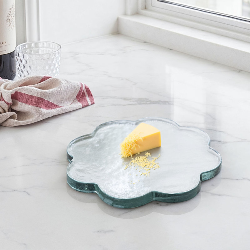 Plateau à fromage rond en verre pressé festonné