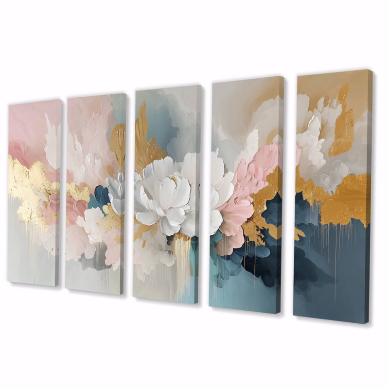 «White Brushstroke Abstract Paint III», ensemble d'art mural pivoines, H 28 po x l 60 po