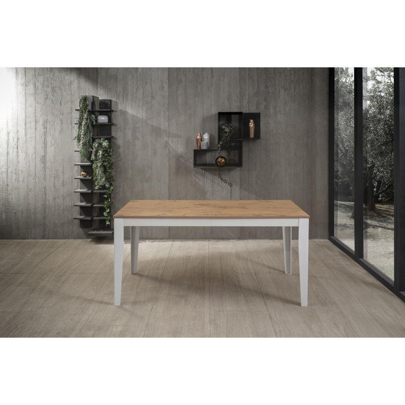 Nithilan Extendable Oak Metal Base Dining Table, Oak Wood, White