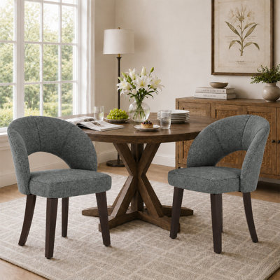 Upholstered Curved Back Dining Chairs with Solid Wood Legs