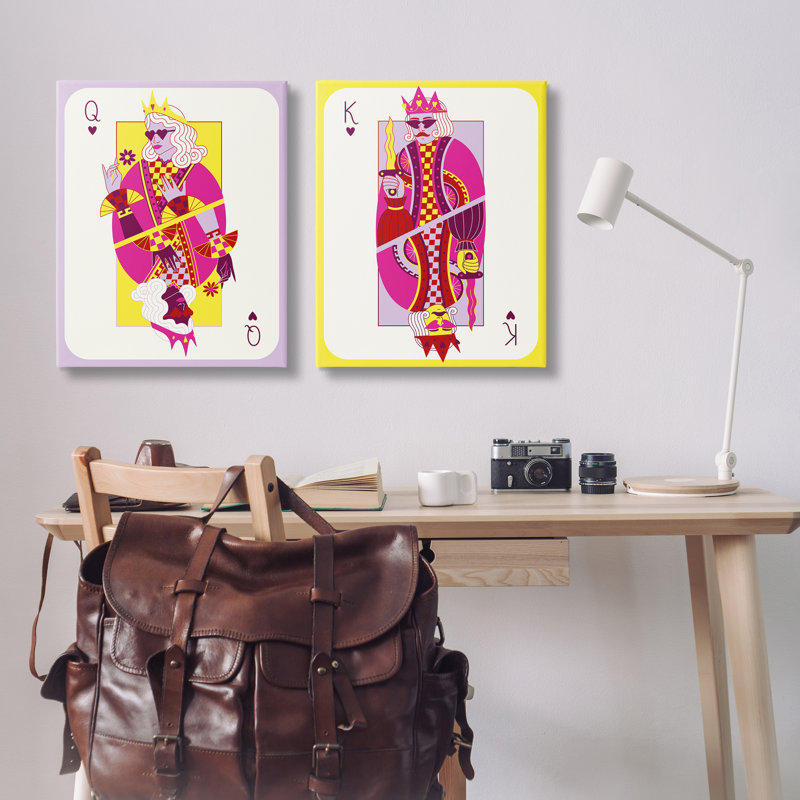 Ensemble de 2 cartes King et Queen, par Grace Popp, H 30 po x l 24 po
