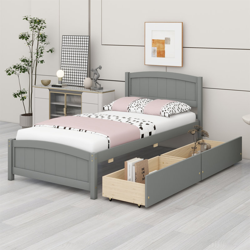 Platform Bed With Two Drawers, Gray