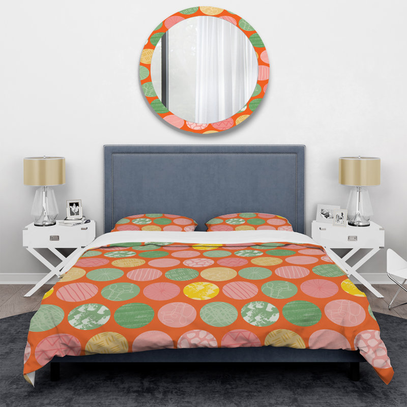 Motif de cercle vert et rose - Ensemble de housse de couette abstrait - Polyester en microfibre