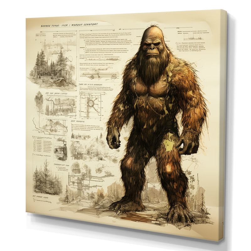 Mystical Bigfoot Blueprint II - art mural Bigfoot, Toile tendue, H 16 po x l 16 po x P 1 po