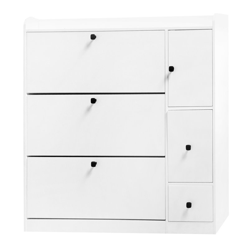 White Shoe Organizer With 3 Flip Drawers And Pull-Down Sitting Area Modern Rack Seat Drawer Formats,