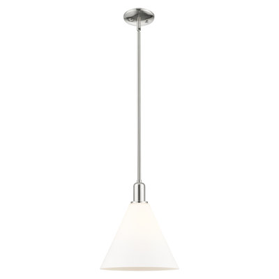 Arcadia - Benston - Mini-luminaire suspendu avec tige 12 po 1 lumière - Finition nickel poli - Abat-jour blanc mat
