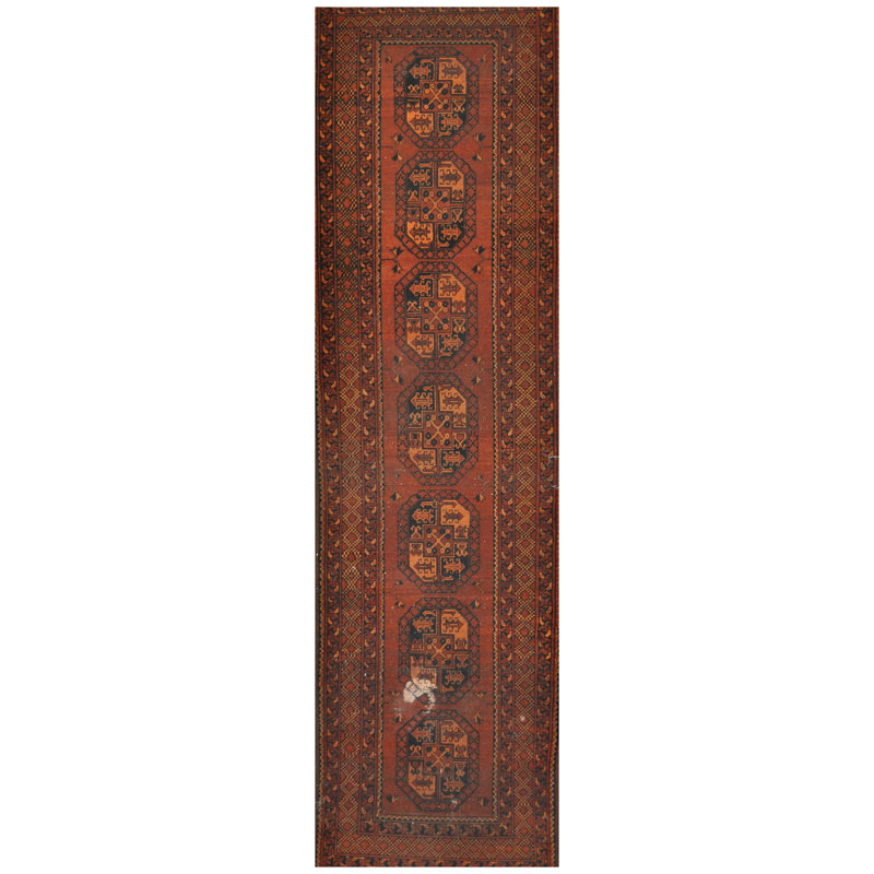 Tapis de couloir rouille en laine noué à la main 2 pi 9 po x 9 pi 9 po Zaphod