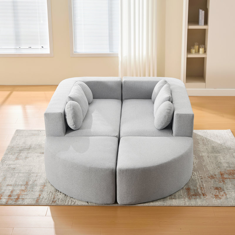 115"W 4-Piece Upholstered Sectional, Gray Boucle