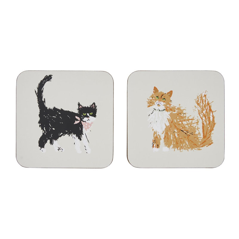 Feline Friends Square 4 Piece Coaster Set