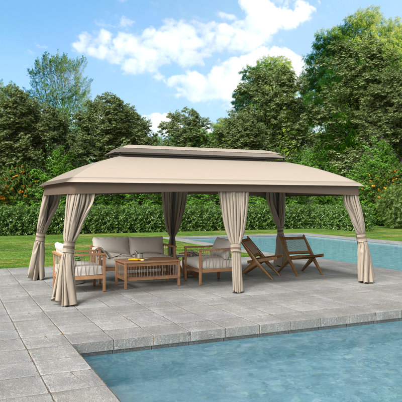 10' W x 20' D Fabric Gazebo: Spacious Portable Canopy for Outdoor Events, Patios, and Gardens, Beige