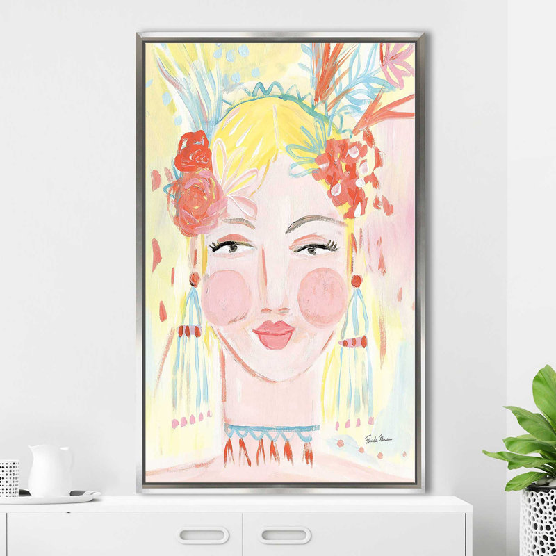 Boho Lady I - Peinture, H 63,5 po x l 39,5 po x P 2 po, Cadre flottant argent