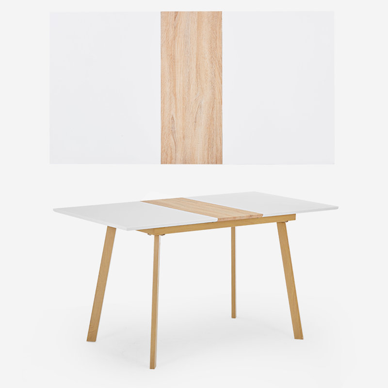 Lozano Extendable Metal Base Dining Table, White/Brown, Natural